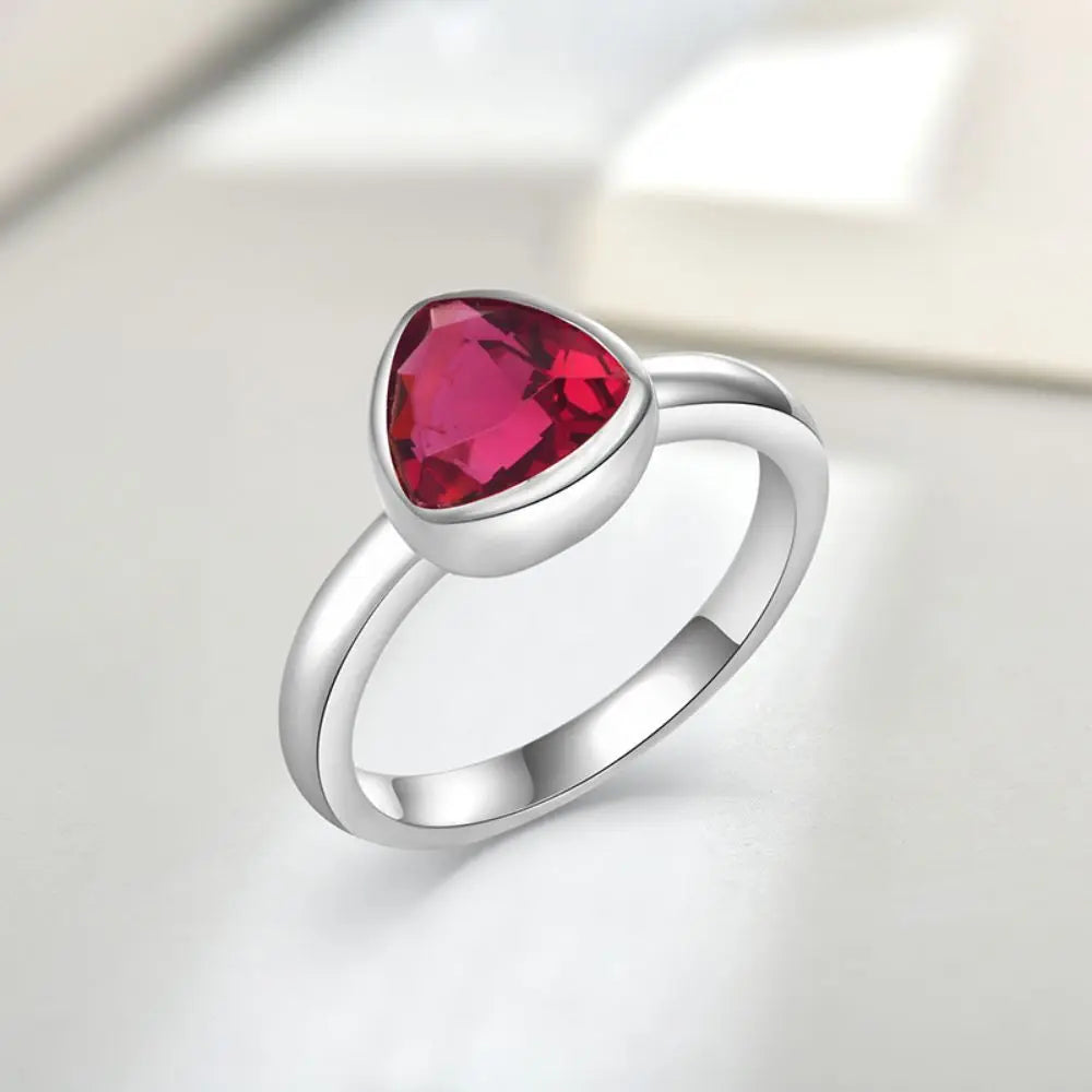 Custom Resin Ashes 925 Sterling Silver Rhodium Engagement Jewelry 8X8Mm Fat Triangle Red Corundum Ruby Emerald Solitaire Ring