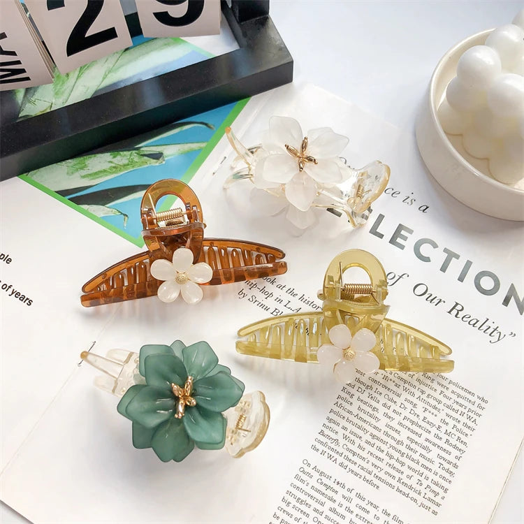 New Design Temperament Camellia Plastic Hair Extension Clip Fashion Cute Summer Trend Hair Shark Claw Clamps for Girls