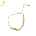 Summer Dainty Girls Friendship Gift Gold Plated Adjustable Jewelry Women Wheat Leaf Pearl Bracelet