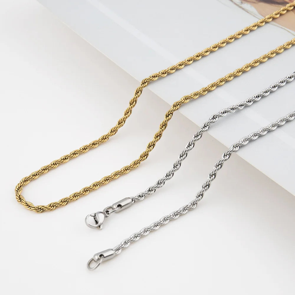 Hip-Hop Men's Stainless Steel Necklace Non-Fading Gold Color Stainless Steel Twist Chain Link Chain Silver Perfect Gift