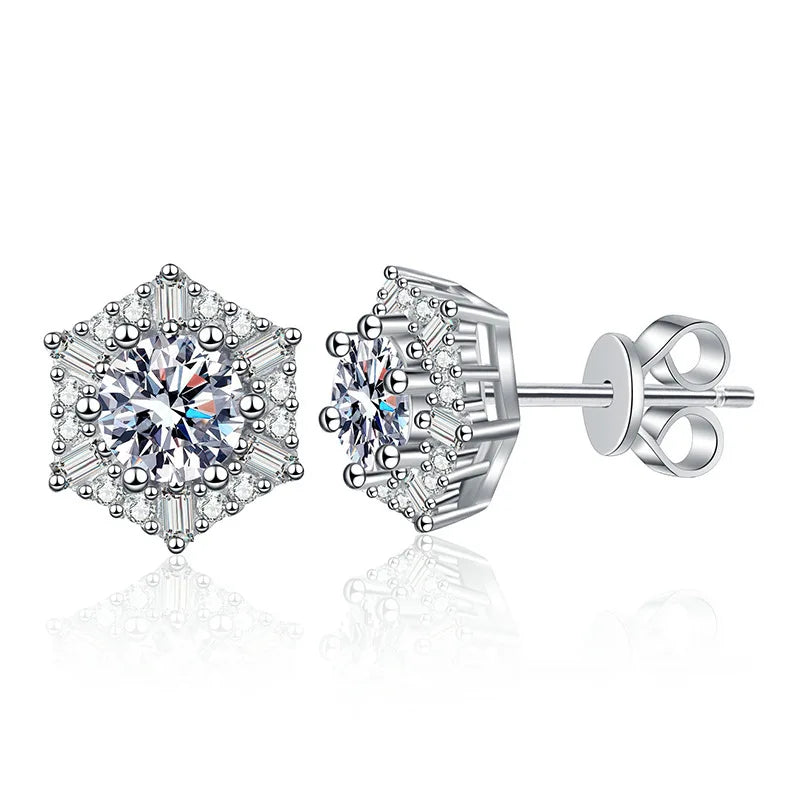 1Carat Moissanite Stud Earrings for Women Hexagram Shape 925 Sterling Silver D Color VVS1 Moissanite Eatrrings