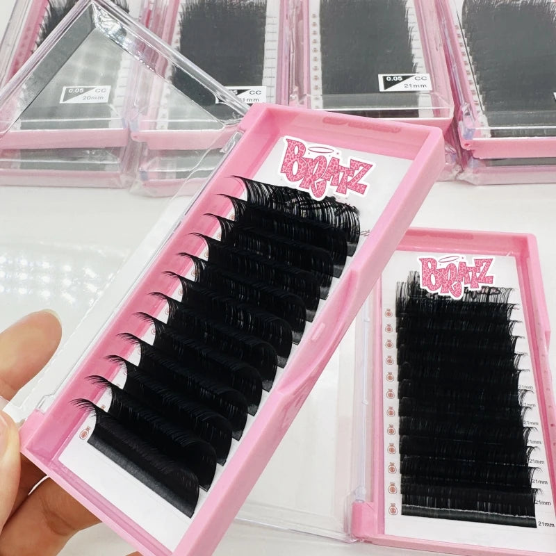 Custom Logo Cashmere Eyelash Extensions 8-25mm Fluffy Lashes in Matte Black Handmade 0.03 0.05 0.07 Velvet Trays
