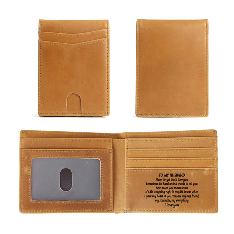 YAMO Hot Sale Real Leather Card Holder Luxury Money Clip With Id Window Laser Engraved Men's Wallet