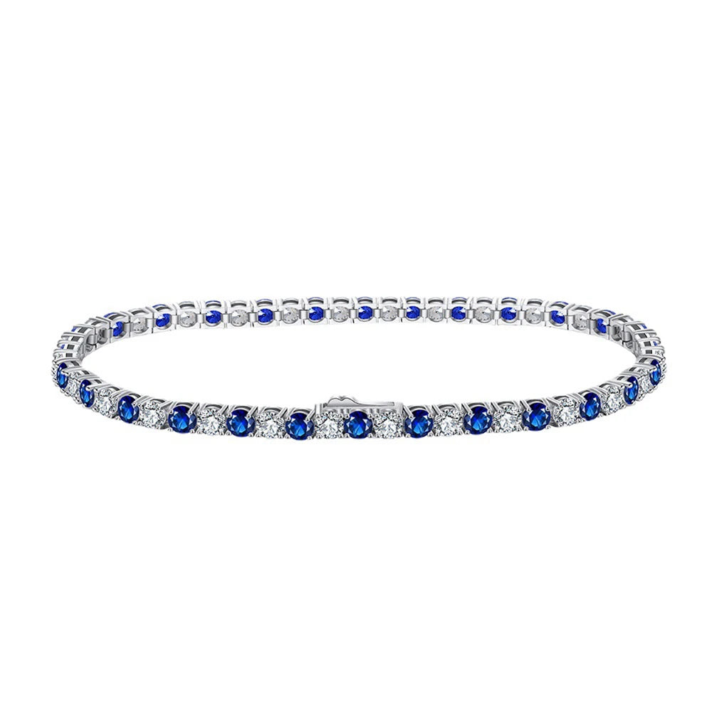 Wholesale 925 Sterling Silver Classic Style Jewelry Blue Aaaa Zircon Tennis Bracelet Custom Coloured Diamond  Bracelet for Women
