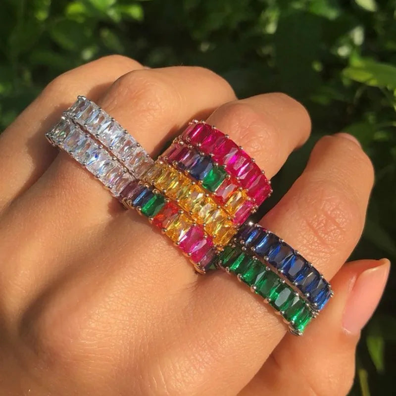 Creative Fashion Couple Ring Micro-set Zircon Rainbow Ring For Men And Women