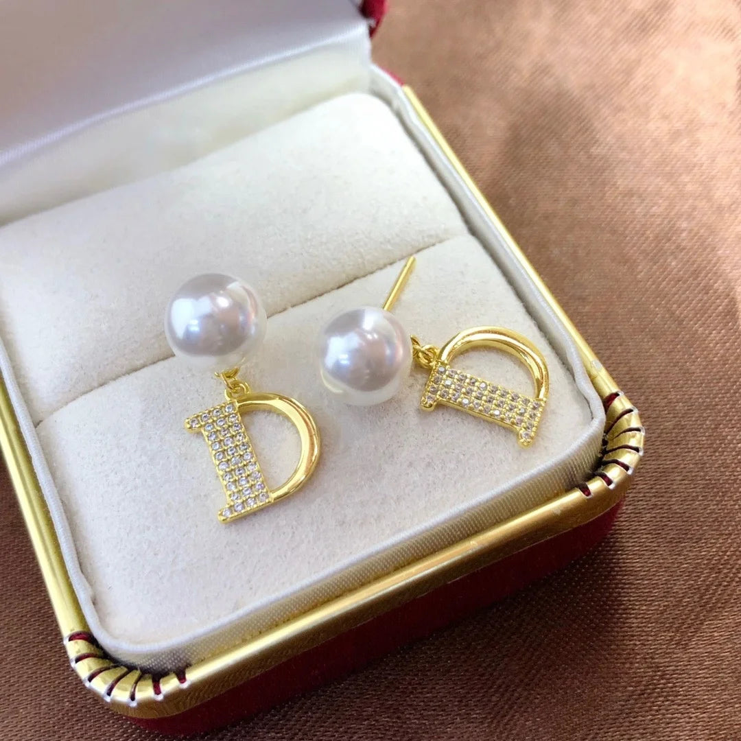 E1778 8-9mm DIY Natural Freshwater Pearl Charm Earrings Mounting Accessory 925 Sterling Silver Gold Plated  Jewelry for Women
