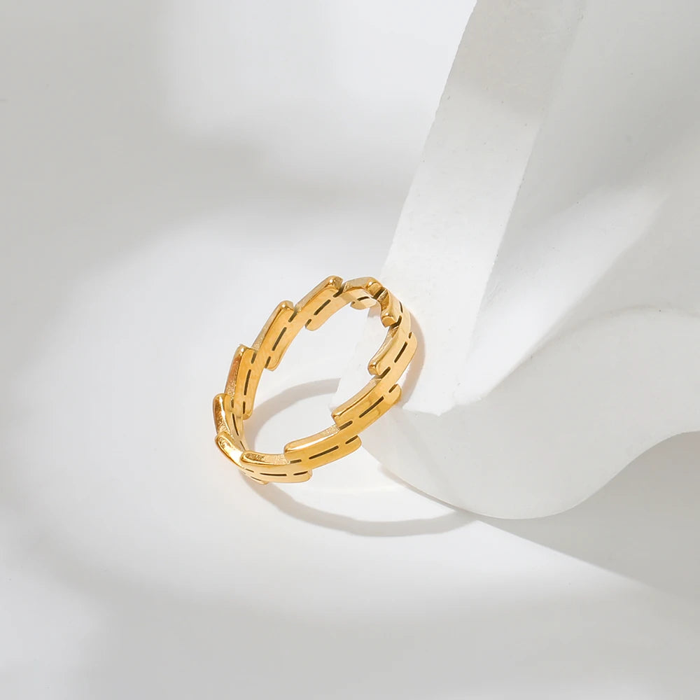 High End 18K Plain Gold Irregular Double Line Rings Stainless Steel Trendy Simple Gold Plated Jewelry