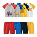 2022 Summer High Quality Casual Short Sleeve Cotton T-Shirt with Black Print Breathable Boy's Clothing Set