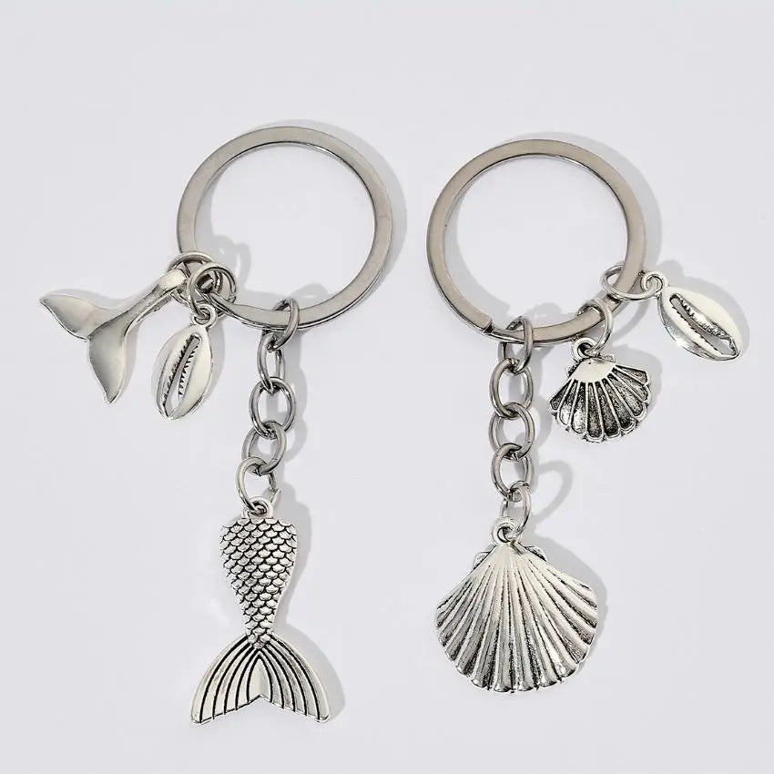 Creative Sea Shell Keychain Conch Crafts Beach Souvenir Gift Starfish Mermaid Metal Key Chains Women Bag Charm Pendant Key Rings