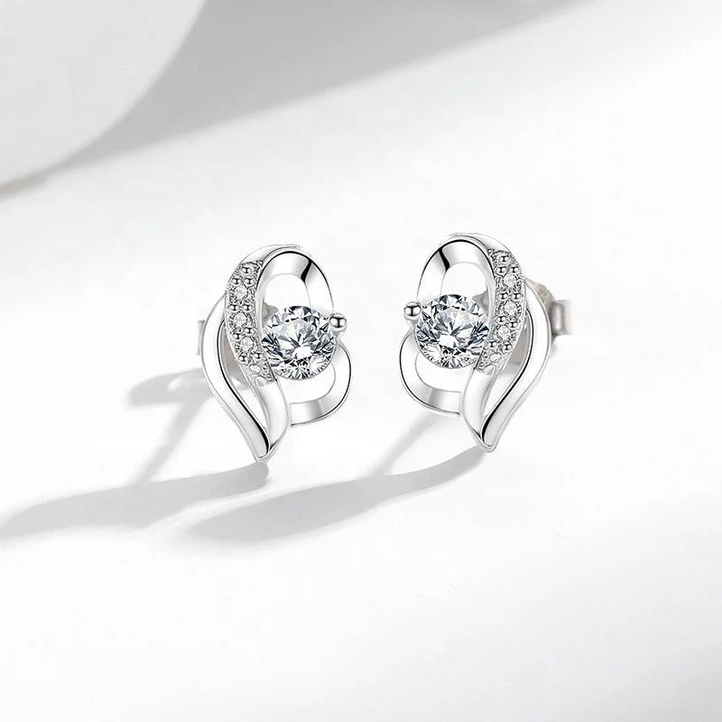 Pure S925 Sterling Silver Delicate Earring Set Zircon Diamond Heart Stud Earrings Minimalist Earrings Women Fine Jewelry