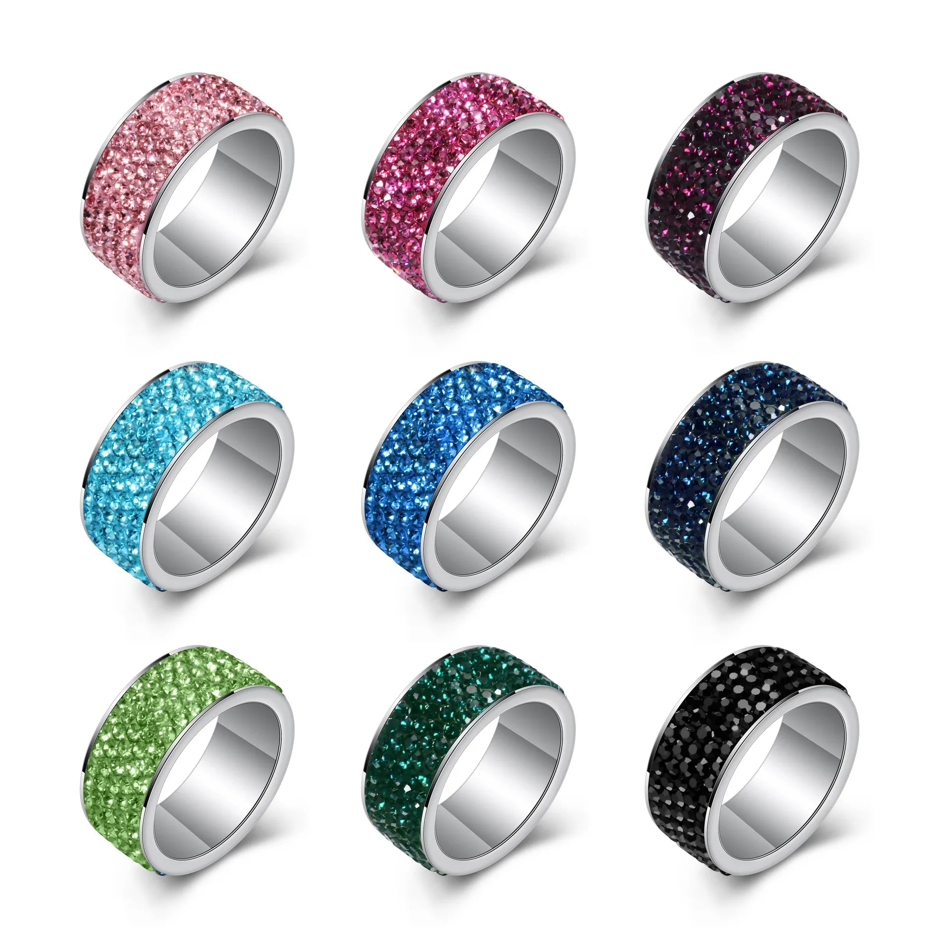 DAIHE Europe and America 8mm Crystal Zircon Rings High-Quality Stainless Steel Ring Waterproof