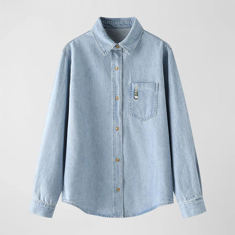 S-XL High Quality Streetwear Plain Statement Puff Sleeve Cropped Denim Shirt for Women