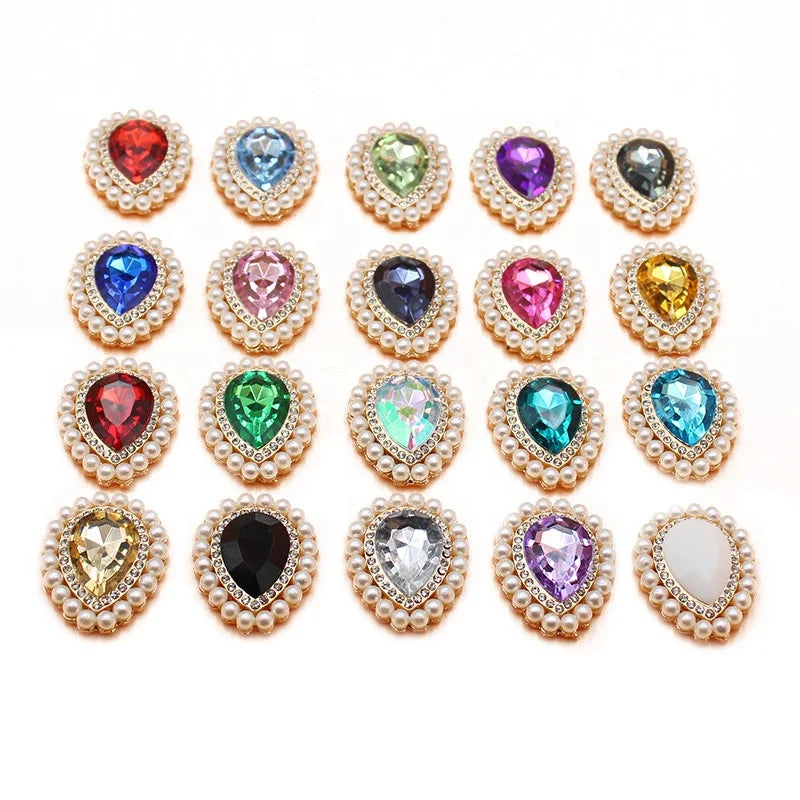 Teardrop Shape 23*29 mm Rhinestones Pearls Alloy Flower Plate for Accessories Loose Rhinestones Sew-On for Jewelry Making