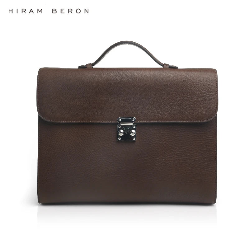 Hiram Beron Wholesale OEM Full Grain Italian Vegetable Tanned Leather Brown Leather Laptop Briefcase Handbag