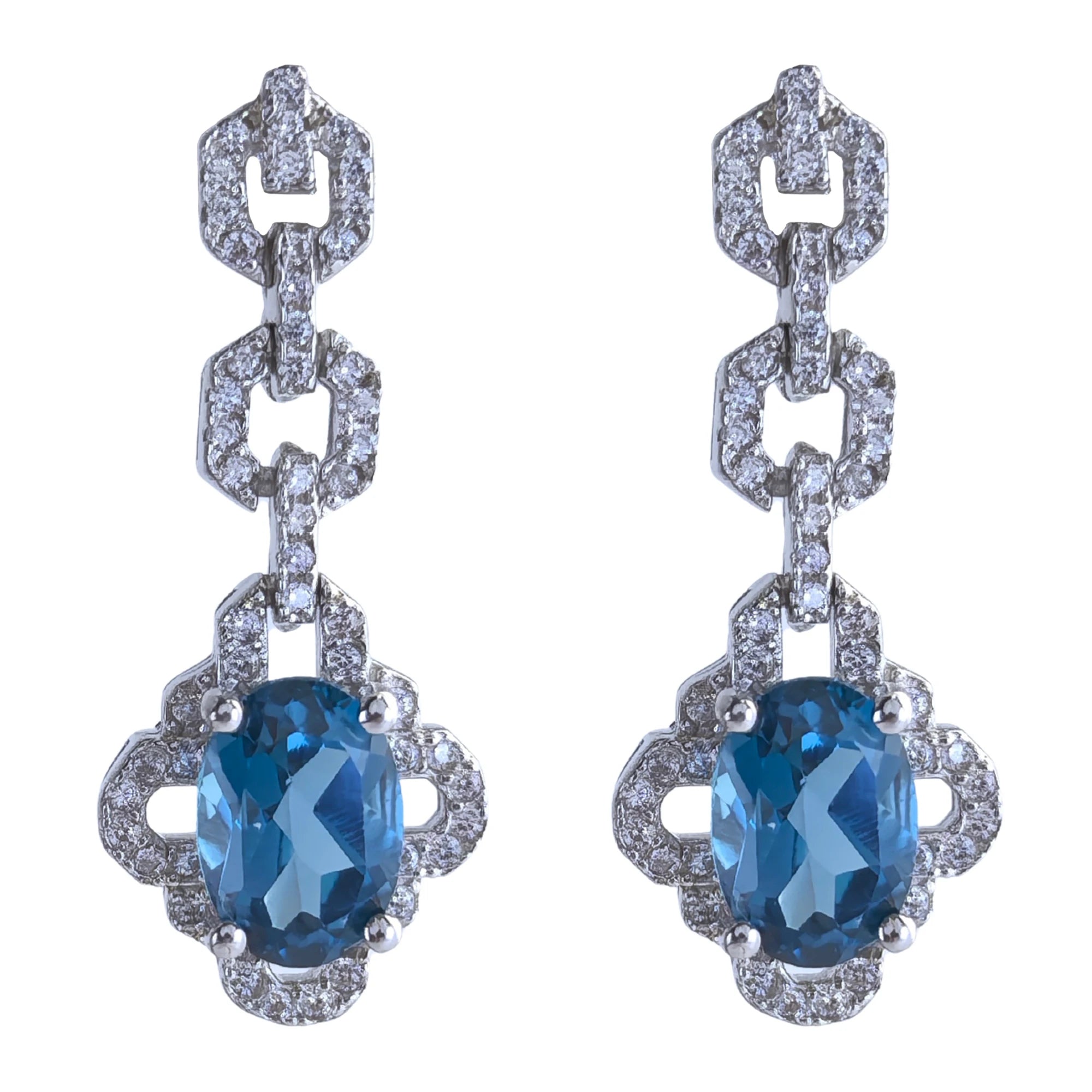 Factory Wholesale Rhodium Plated 925 Sterling Silver Oval Cut Natural London Blue Topaz Drop Earrings for Women Anniversary Gift