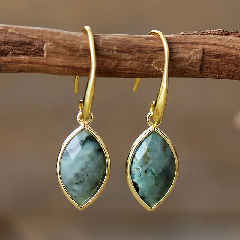 Gold Plated Marquis Turquoise Casual/Sporty Bohemian Drop Earrings Men Women Real Stones Couples Jewelry Trending Fashion