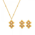 Factory Supply Ins Style Stainless 18K Gold Plate Bead Pendant Necklace and Earring Set Jewelry for Girls
