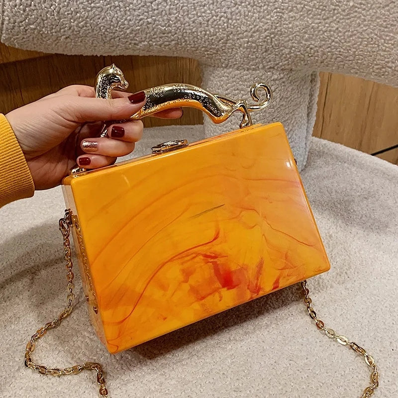 2025 Luxury Evening Crossbody Bag for Party Animal Hand Purse Chain Shoulder Acrylic Evening Bags Square Women Trendy PVC Purse