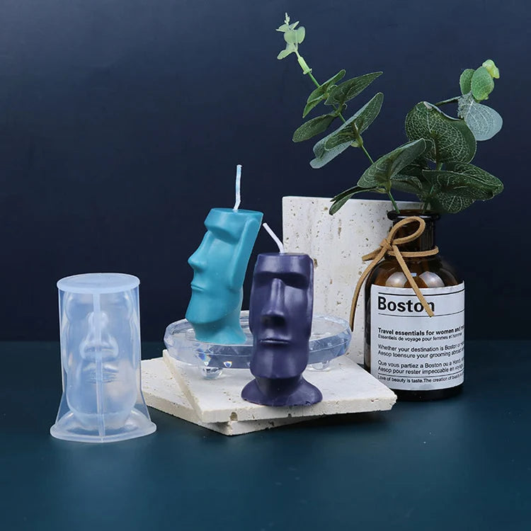 OEM&ODM New Design 3D Easter Island Giant Shape Plaster Wax Melts Portrait Style Easy to Release Candle Silicone Molds