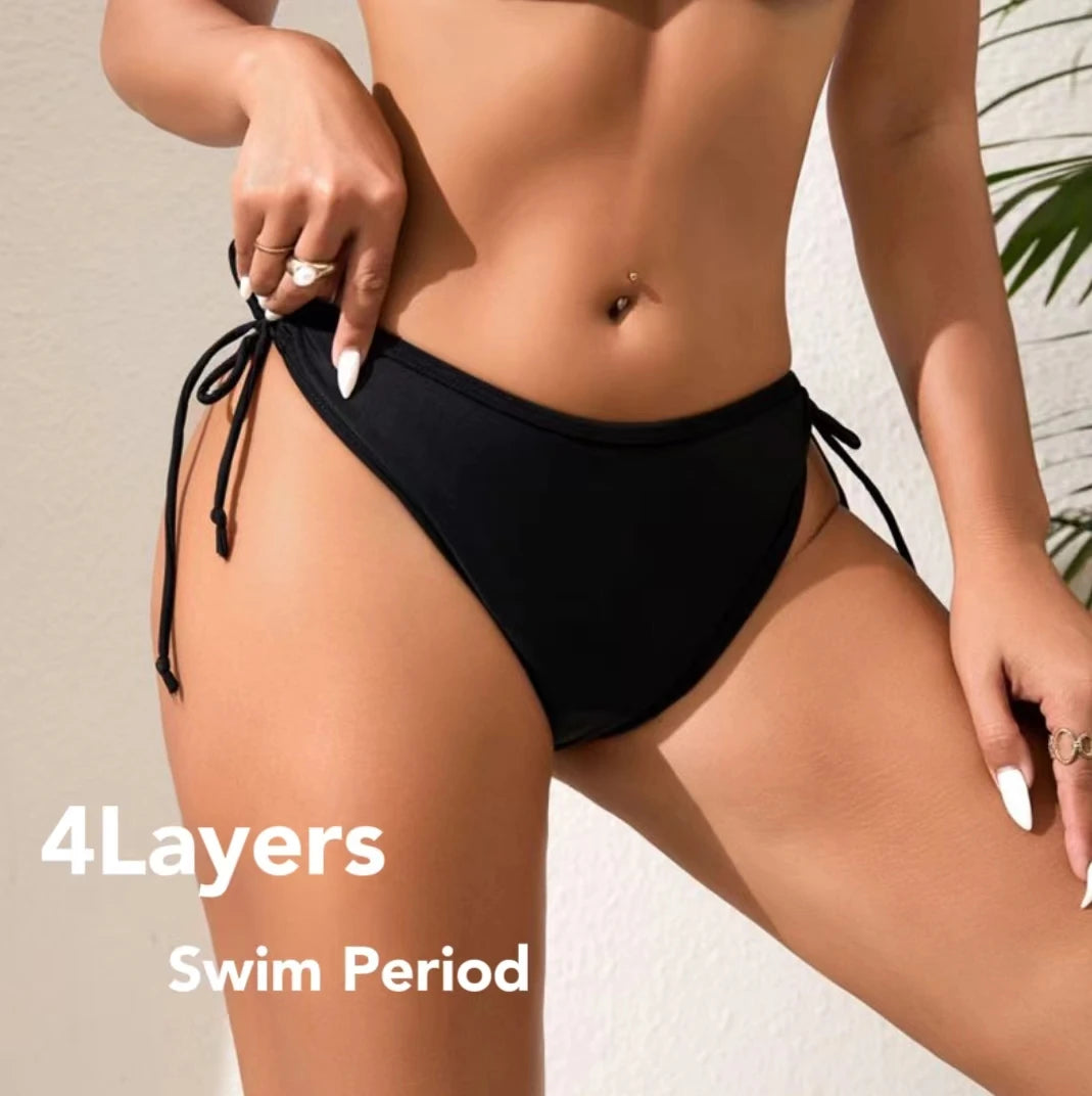 Low Waist Thong Styles Period Panties Washable Fabric Menstrual Underwear 4 Layer Leakproof Menstrual Lace up Swim Panties