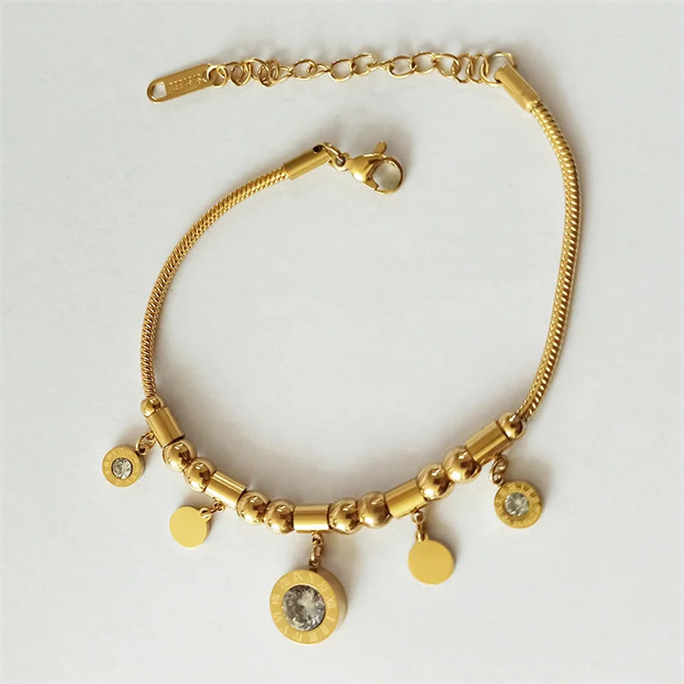 Wholesale No Fade Fashion Jewelry Women Titanium Steel Diamond Roman Numerals Pendant Bracelet