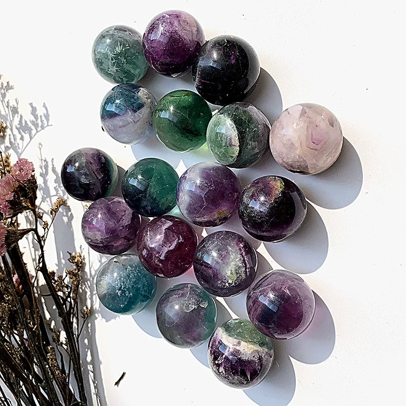 Jingfa 500g 3cm Natural Colorful Fluorite Ball Stone Prices Crystals Healing Stones Colorful Fluorite Spheres