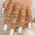 VKME 22 Pcs/set Geometric Gold Metal Geometric Pearl Ring Set Punk Diamond Chunky Finger Rings Set for Women Jewelry Gift