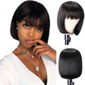 Straight  Bob Wig With Bangs 200% Density Brazilian Human Hair Full Machine Wig with Bangs for Black Women