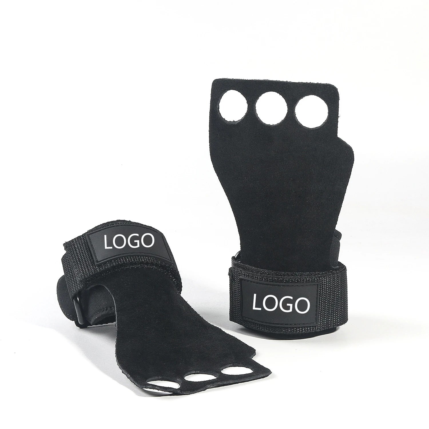 2024 Custom Logo Fitness Leather Padded Deadlifts Weight Power Palm Hand Protector Wrist Wrap Strap Lifting Gym Gloves Grips