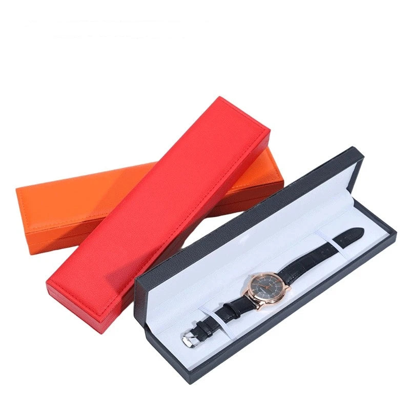 Large Size Rectangular Black PU Leather Strap Watch Bracelet Jewelry Package Box