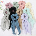 QIYUE Women Soft Scarf Scrunchies Bow Silver Thread Inside Hair Ribbon