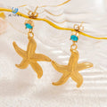SUMMLY Trendy Starfish Pendant Waterproof 18K Gold Plated Stainless Steel Zircon Stud Earrings Fashion Jewelry