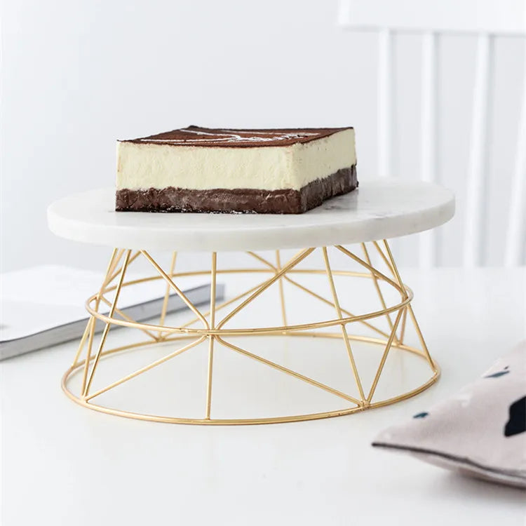 Best Quality Customized Cheap Beige White Round Marble Stone Cake Stand Metal Base Round Shape 30cm Cake Stand