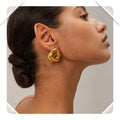 18K PVD Gold-Plated Large Knot Drop Earrings Retro Woven Stainless Steel Jewelry Diamond-estone Set Trendy Women's Party Gift