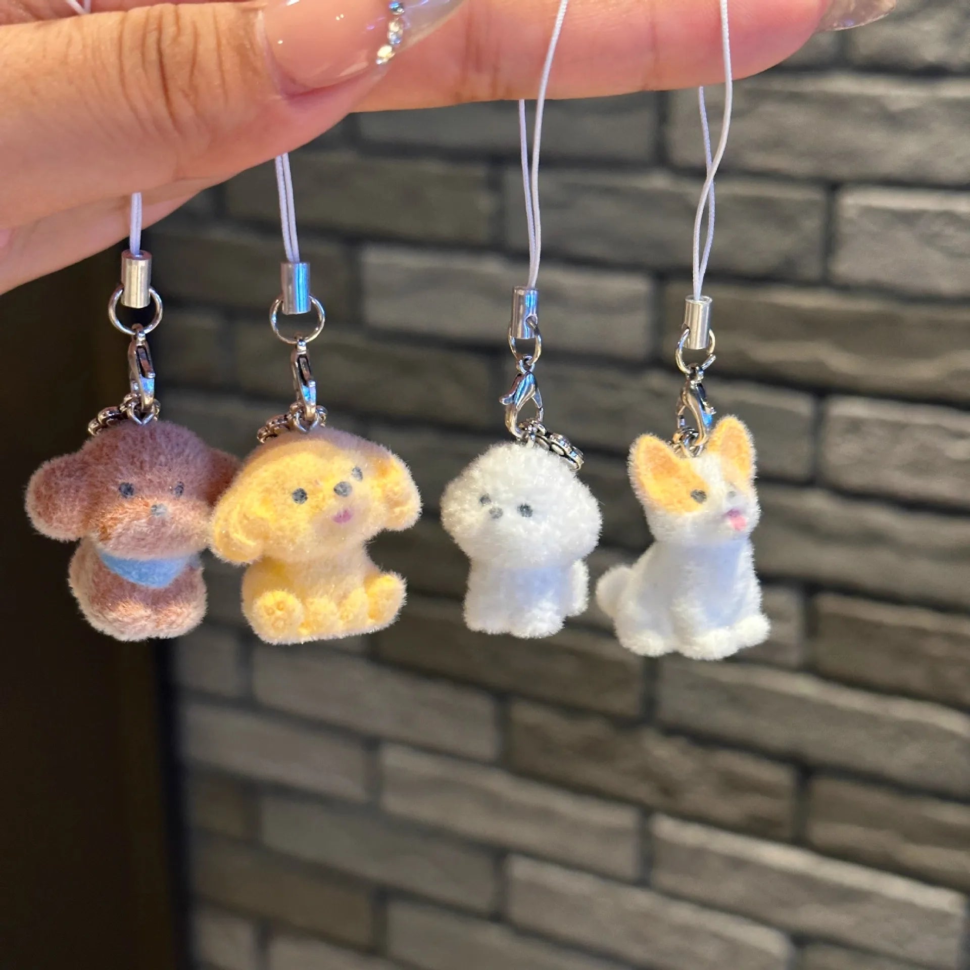 Resin Flocking Three-dimensional Cartoon Cute  Dog Keychain  Hanging Decoration Pendant