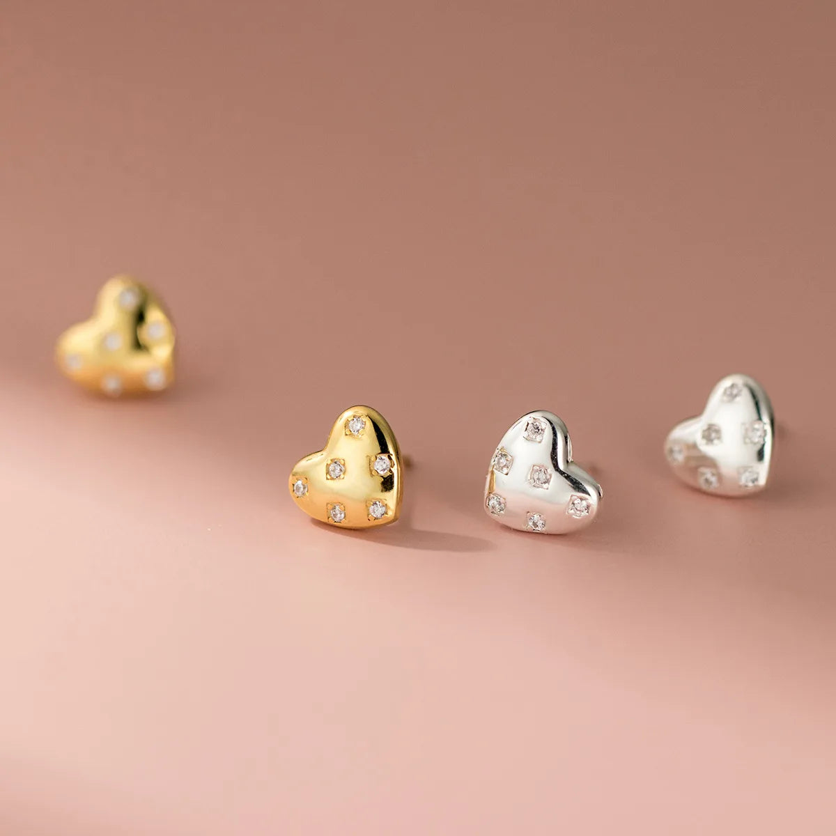Fashion Fine Jewelry 925 Sterling Silver Earring love Heart Diamond Zircon Gold Plated Stud Earrings for Women