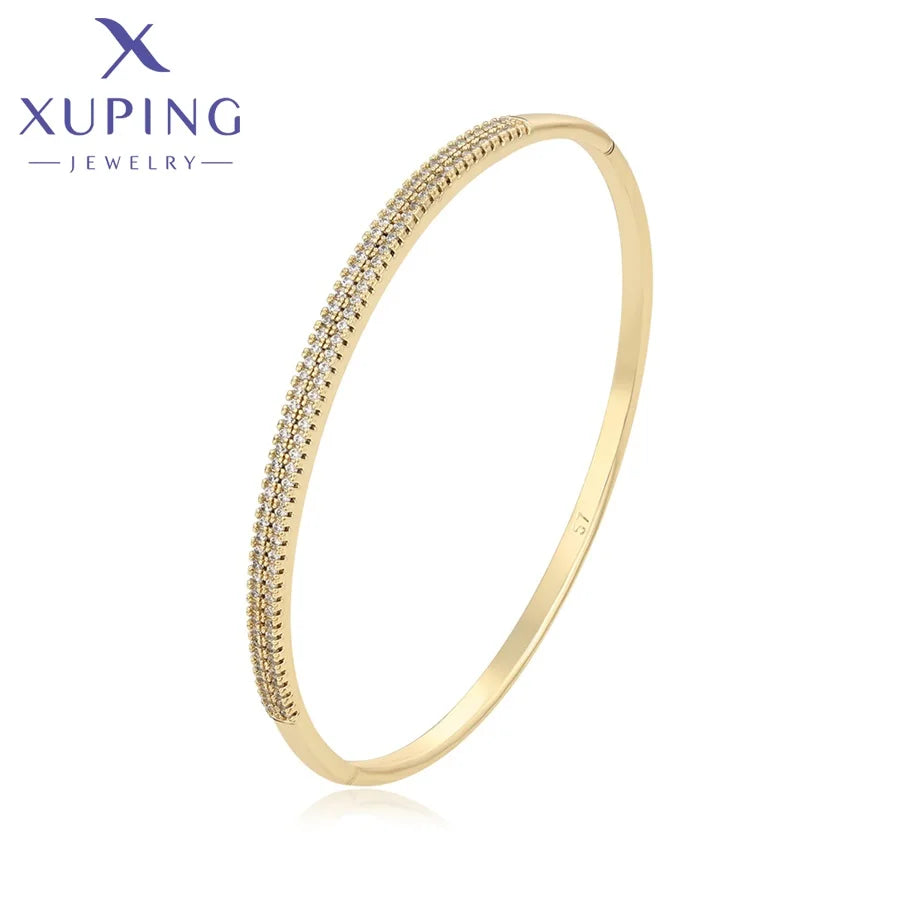 X001058243 Xuping Jewelry 14K Gold Color Plated Fashion Ring Artificial Diamond Copper Bangle for Women