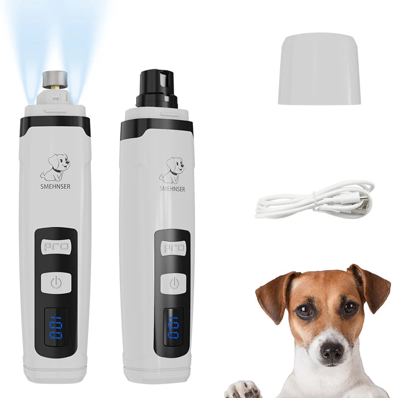 Electric Rechargeable USB Dog Nail Grinder LED Lights Quiet ABS Ceramics Pet Nail Clippers Trimmer Cats Portable Cartoon Paws