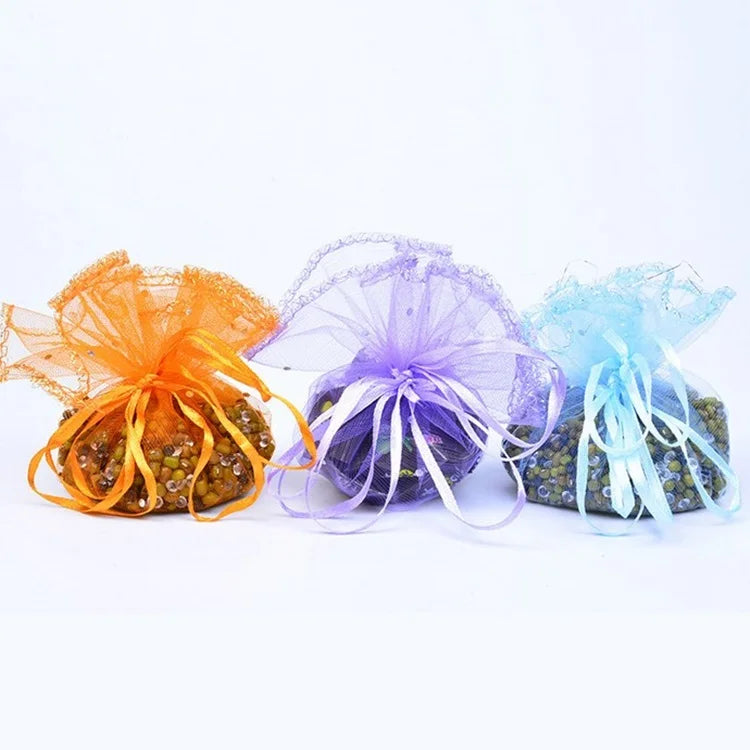 Customize 24cm Dia. Wedding Favor Drawstring Organza Pouches Scalloped Edge Tulle Round Circles for Party Decoration Candy