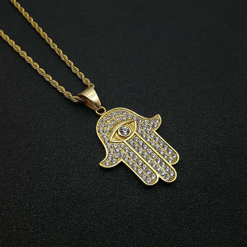Waterproof Gold Plated Stainless Steel Color Retention 18K Necklace Fatima Evil Eye Pendant High Quality Hand Pendant