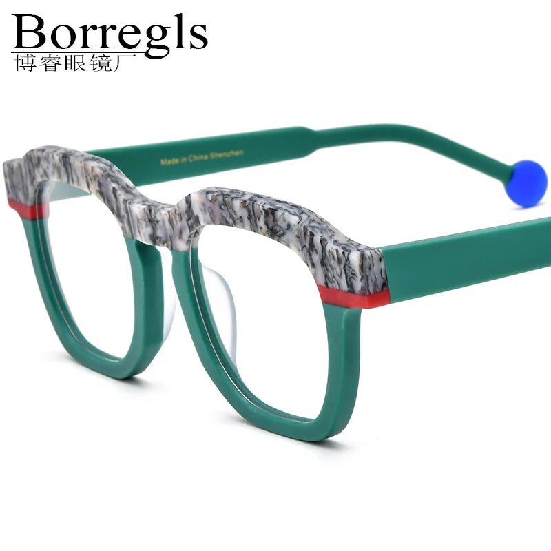 Borregls Colorful Matte Acetate Glasses Frame Women 2025 New Oversize Square Eyeglasses Optical Spectacle Men Big Eyewear 19364