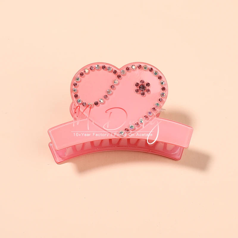 Mi Dairy Women Luxury Hair Claw Bio Acrylic Jaw Clips pink Heart  Hair Claw Clips with Rhinestone 223459