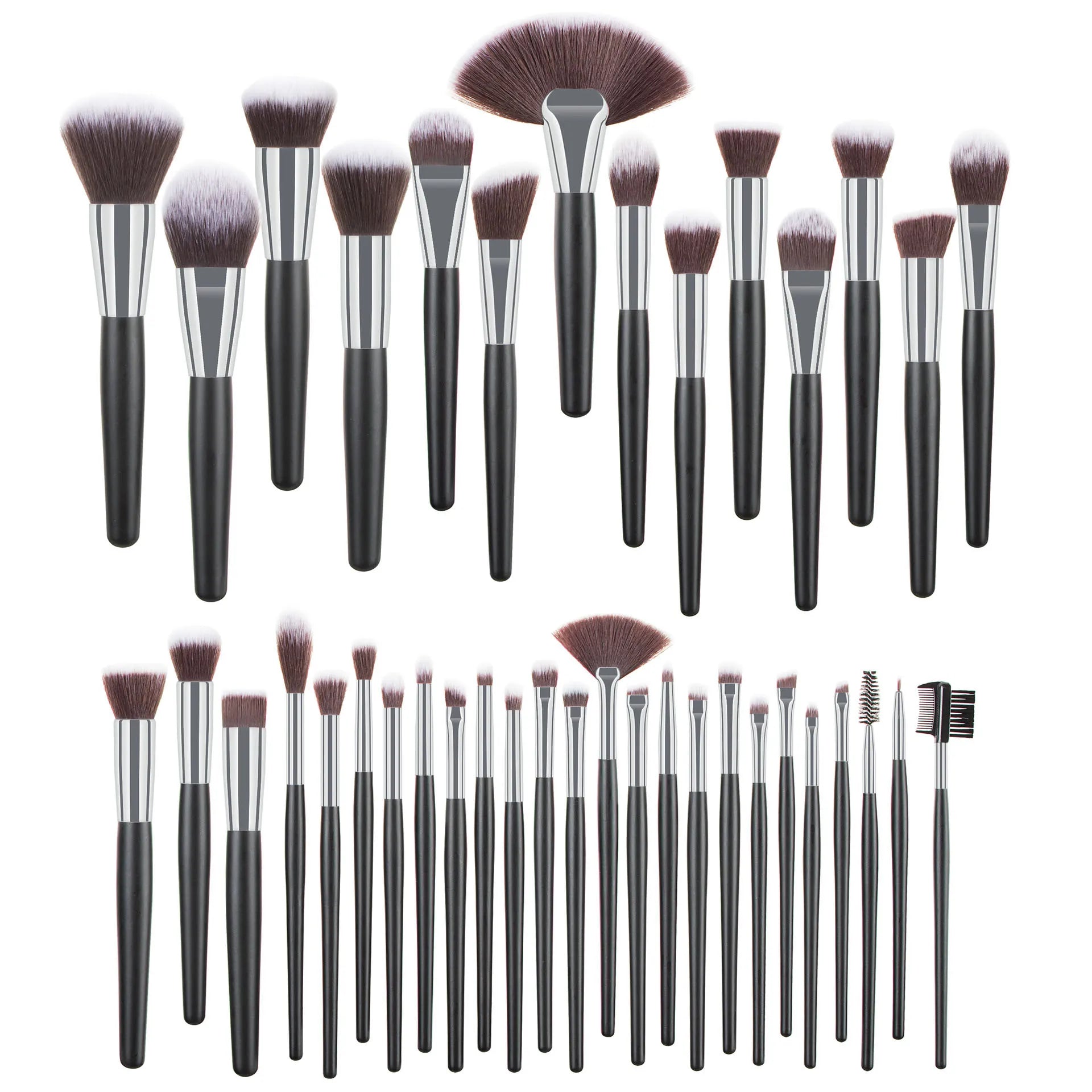 40pcs Custom logo Professional Makeup Brush Set Soft Hair Black Silver Wood Handle Long Luxury Makeup Brushes Brush Set