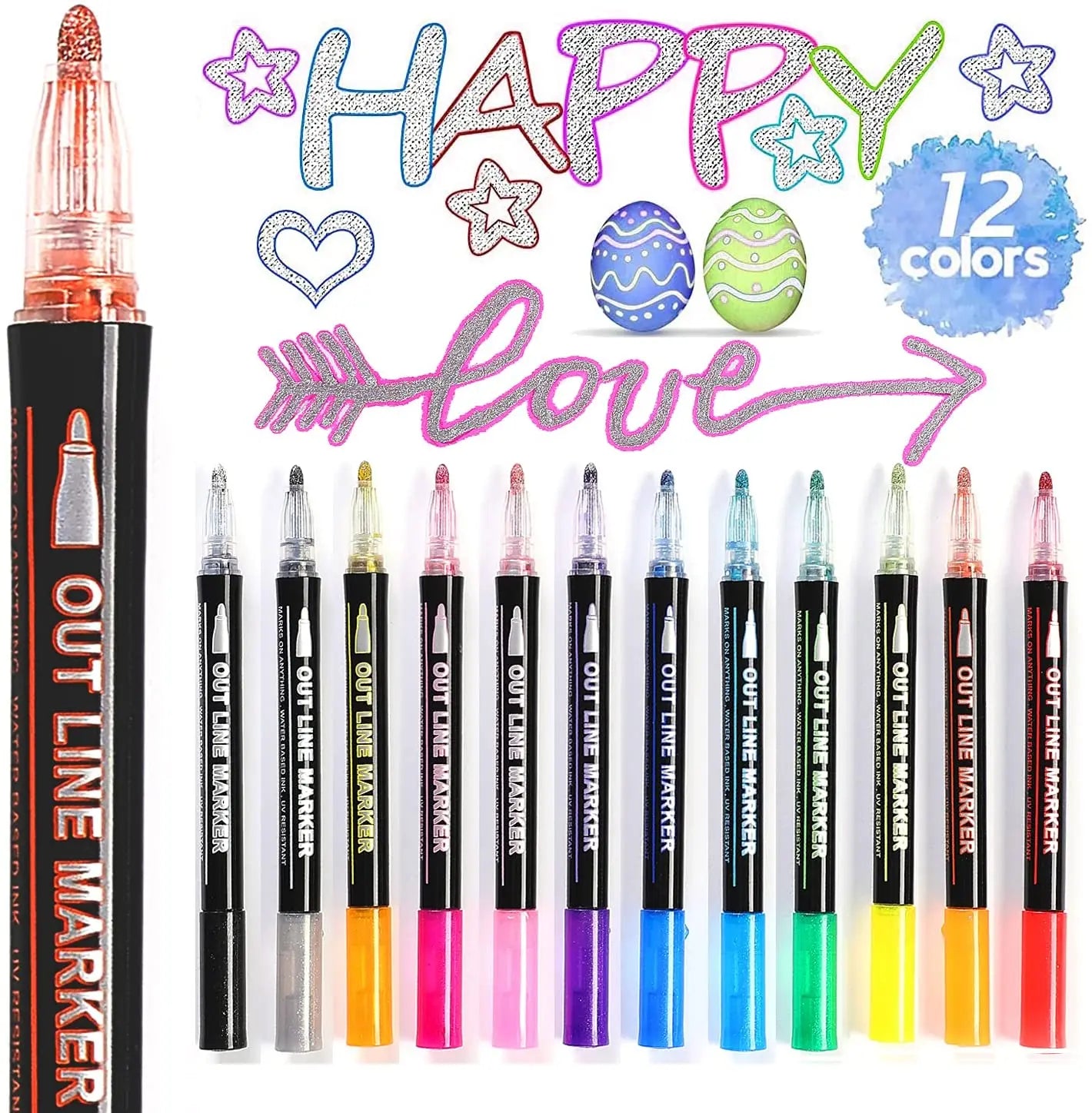 Self-outline Metallic Markers Journal Pens Colored Permanent Double Line Pen for Kids Amateurs Card Making