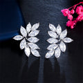 Simple Fashion Marquise Cut Cubic Zircon Crystal Symmetrical Leaf Stud Earrings for Women Party Brass Jewelry Ladies Accessories