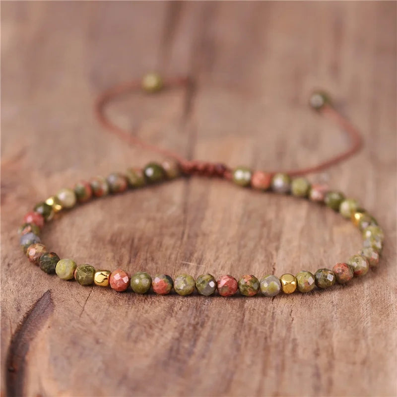 4mm Gemstone Unakite Bead Dainty Bracelet for Women Yoga Natural Stone Adjustable Minimalist Bracelet Jewelry Dropship Wholesale Popular Jewelry