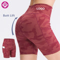 New Arrival Camouflage Women's Side Pocket Workout Biker Shorts Running High Waist Tummy Control Yoga Shorts