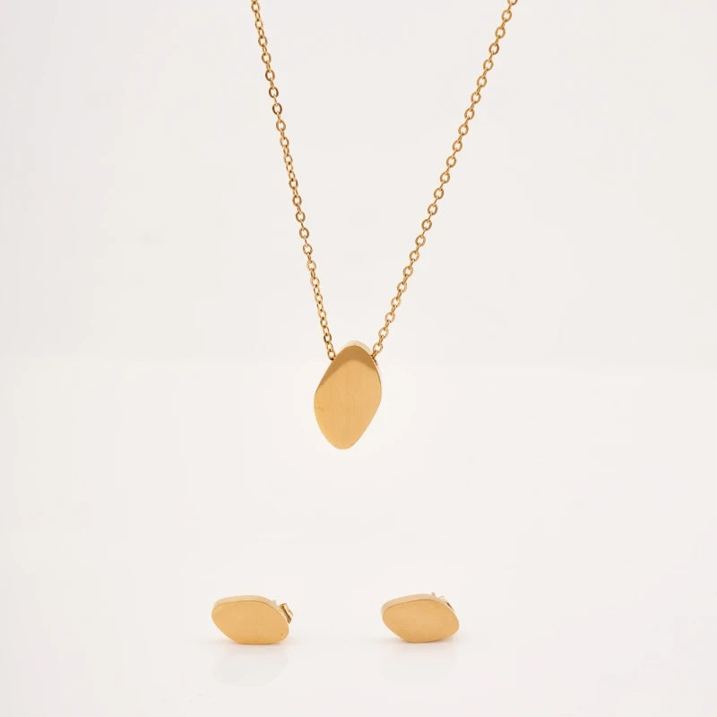 18K Gold Color 304 Stainless Steel Geometric Pendant Charm Necklace with 2 Earrings Classic Style Gifts Parties Jewelry