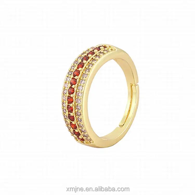 European and American Fashion Ins Style Three-Row Micro-Inlaid Zircon Ring Open Ring Female Korean Version of Moissanite Jewelry