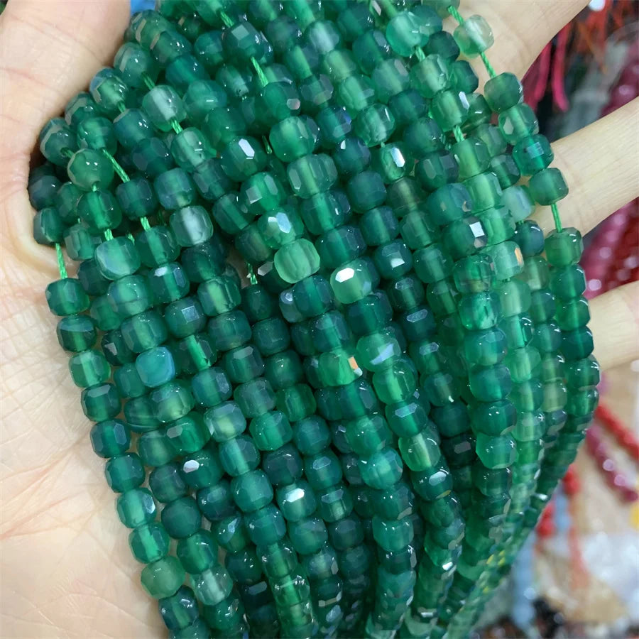 Wholesale Faceted Cube Stone Beads Natural 6*6mm Green Agate Square Beads for Jewelry Making